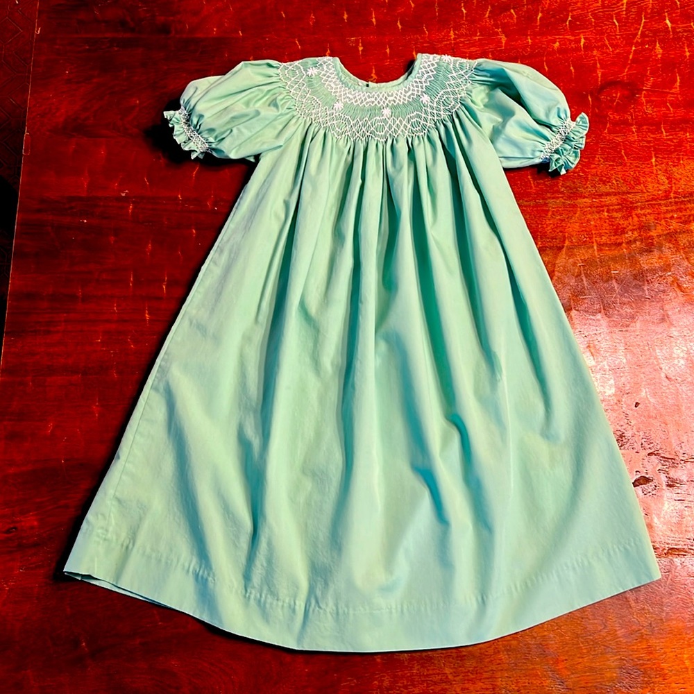 Smocked green bishop dress 3t
